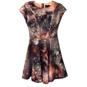 Iridescent Print Cap-Sleeve Fit & Flare Dress in Multi-Color